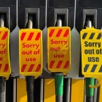 Petrol Pumps with Out OF Use labels attached during UK fuel shortage